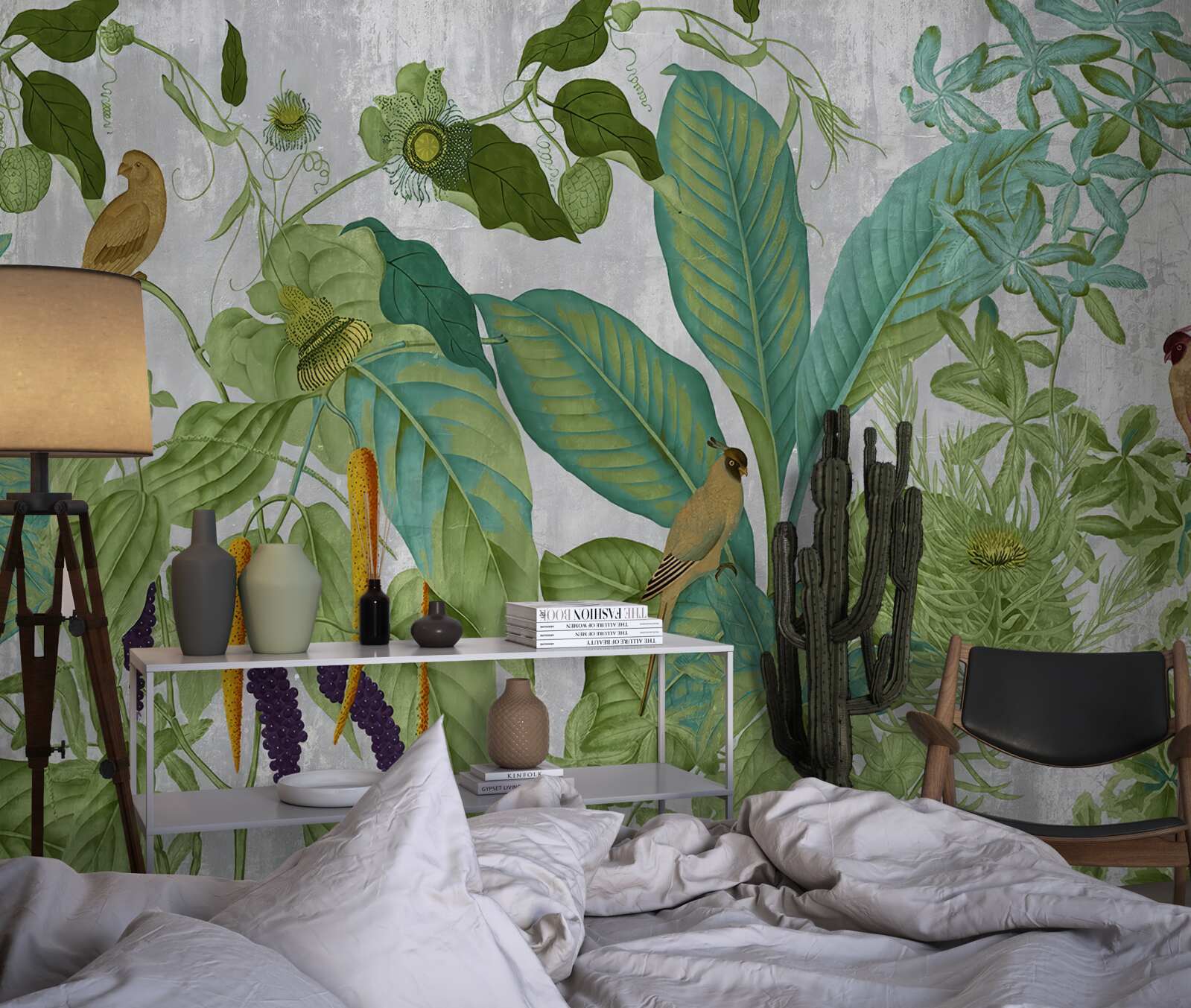 Фотошпалери серед зеленого листя - папуги