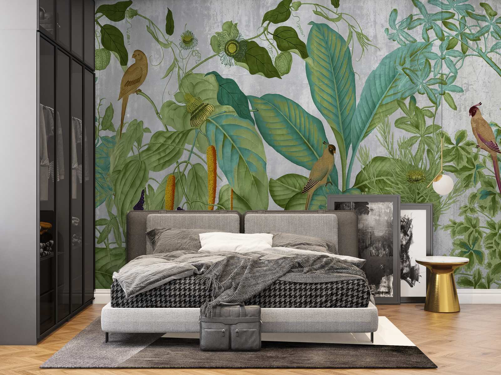 Фотошпалери серед зеленого листя - папуги