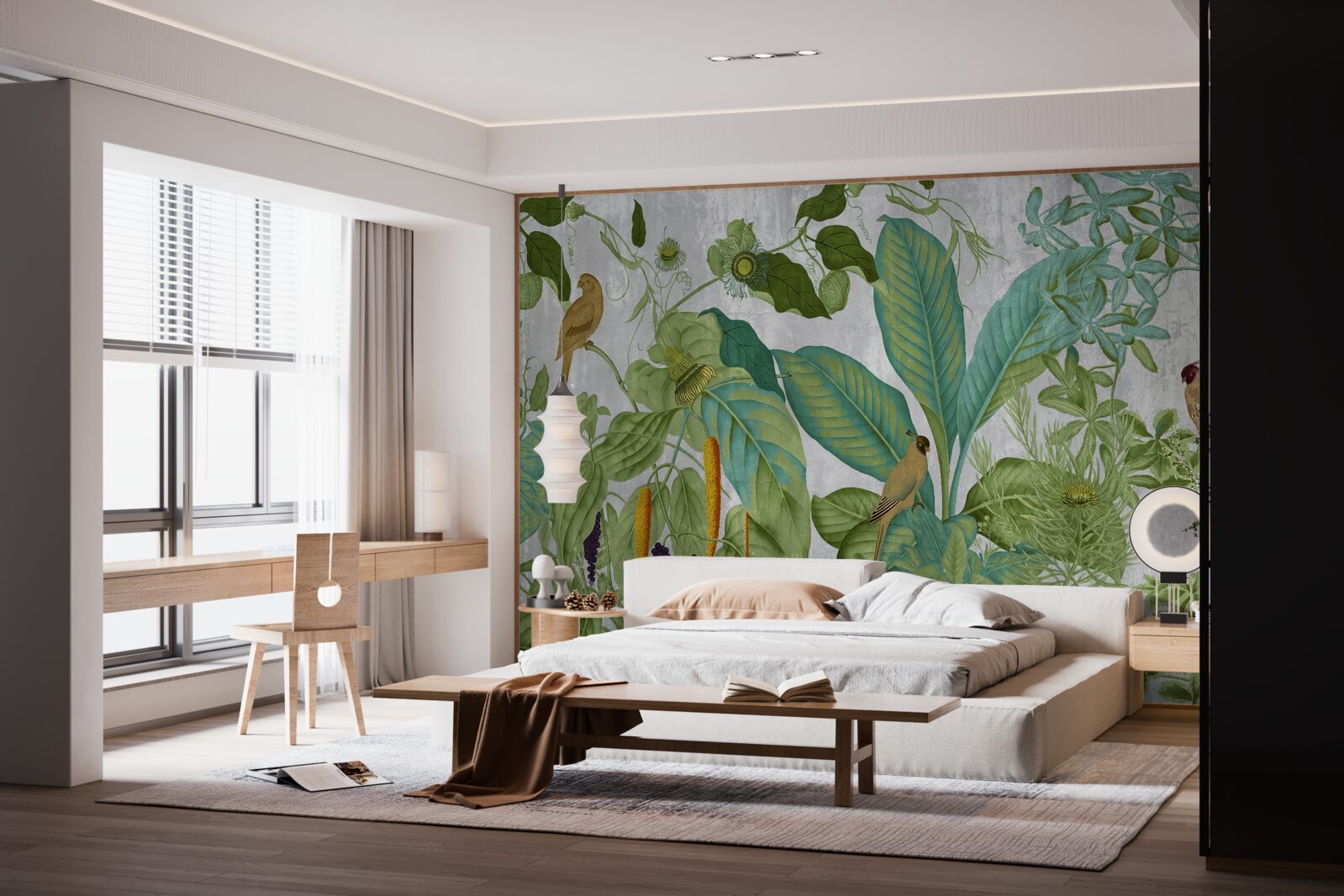 Фотошпалери серед зеленого листя - папуги