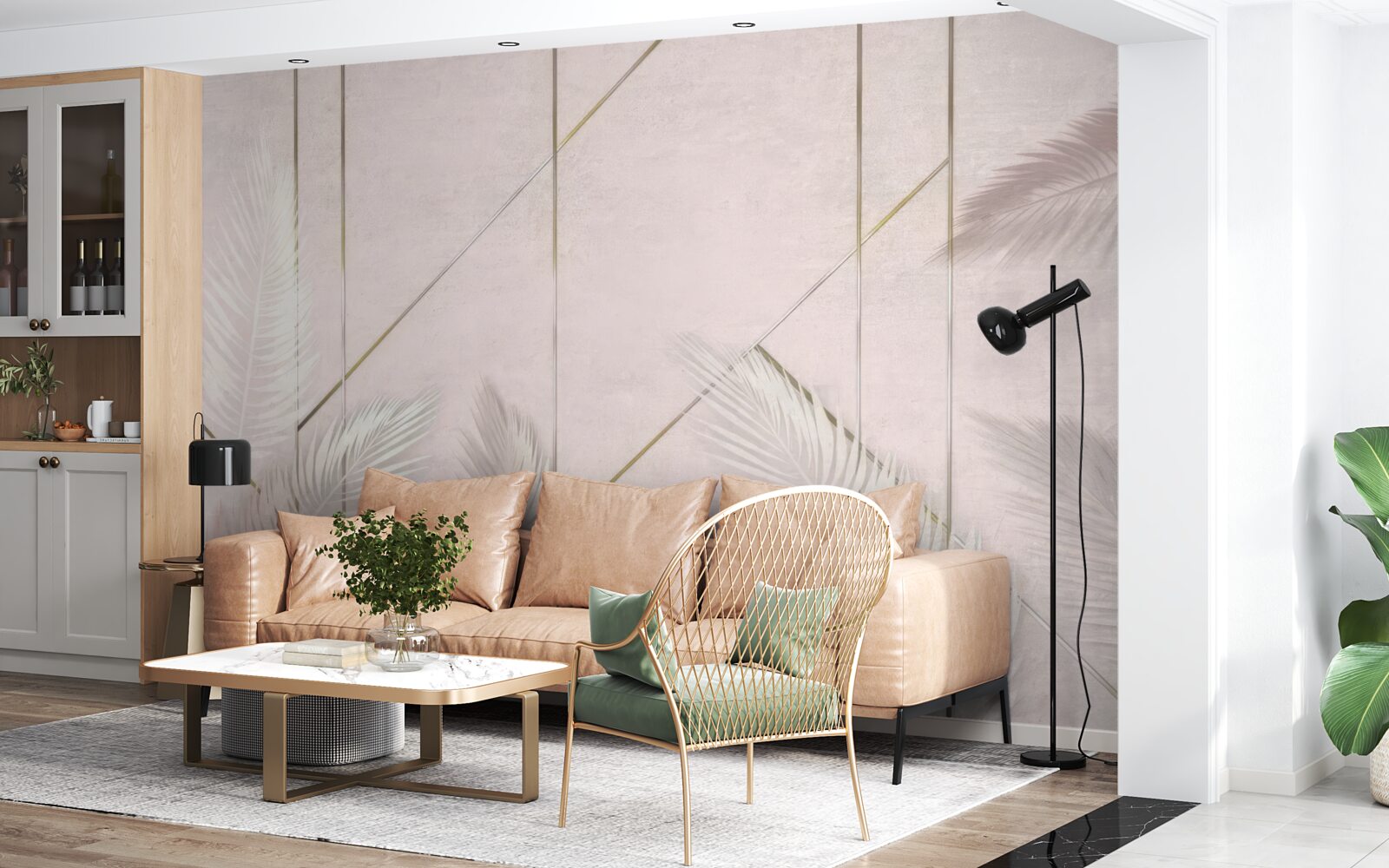 Фотошпалери світлий фон з листям