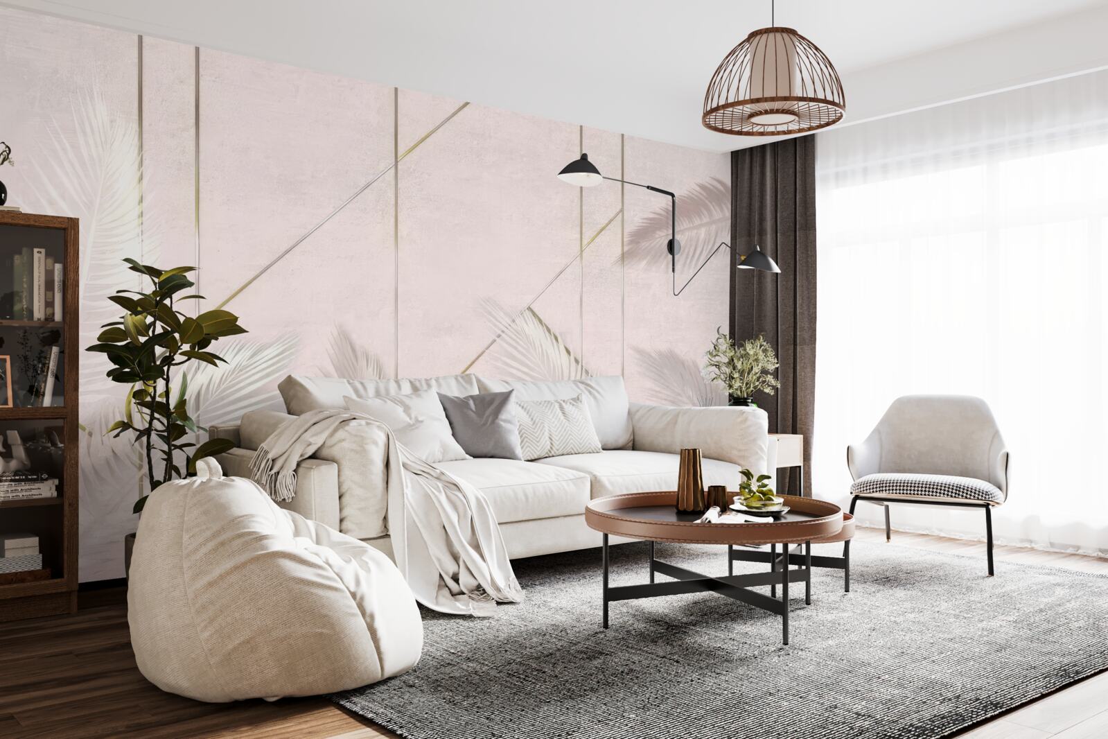 Фотошпалери світлий фон з листям