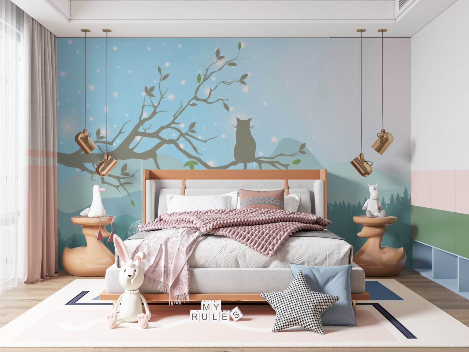 Фотошпалери самотнє кошеня сидить на гілці дерева