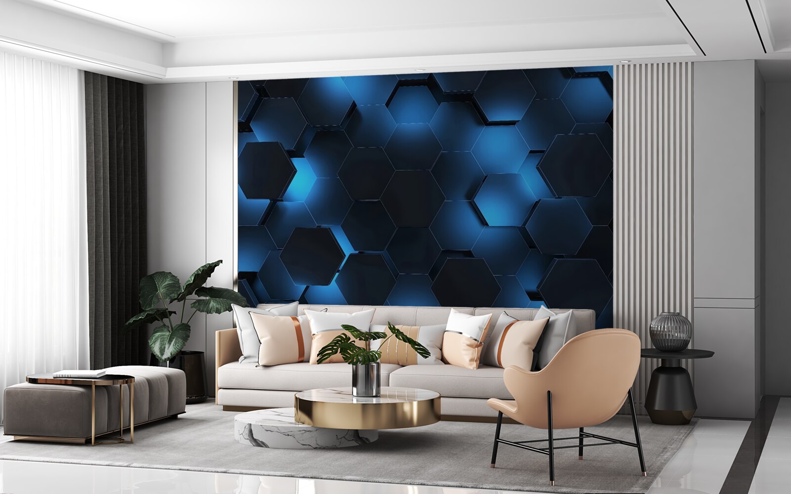 Фотошпалери шестикутники темно-сині