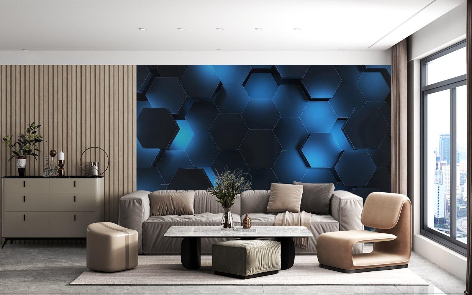 Фотошпалери шестикутники темно-сині