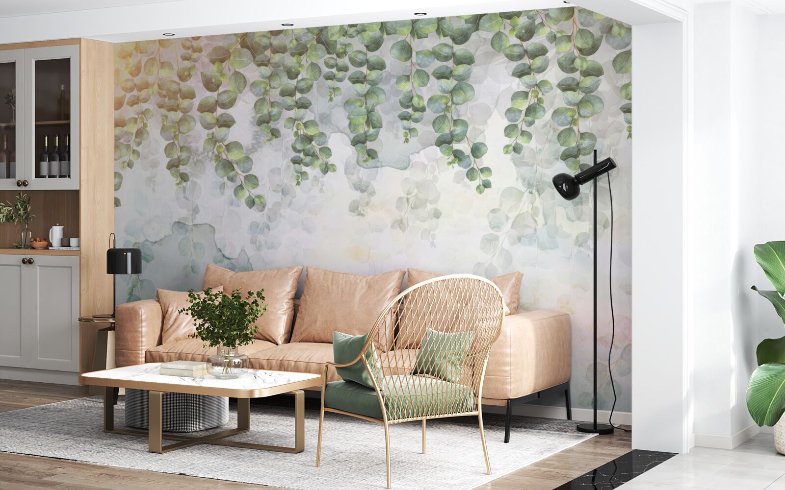 Фотошпалери звисаючі гілки з зеленим листям