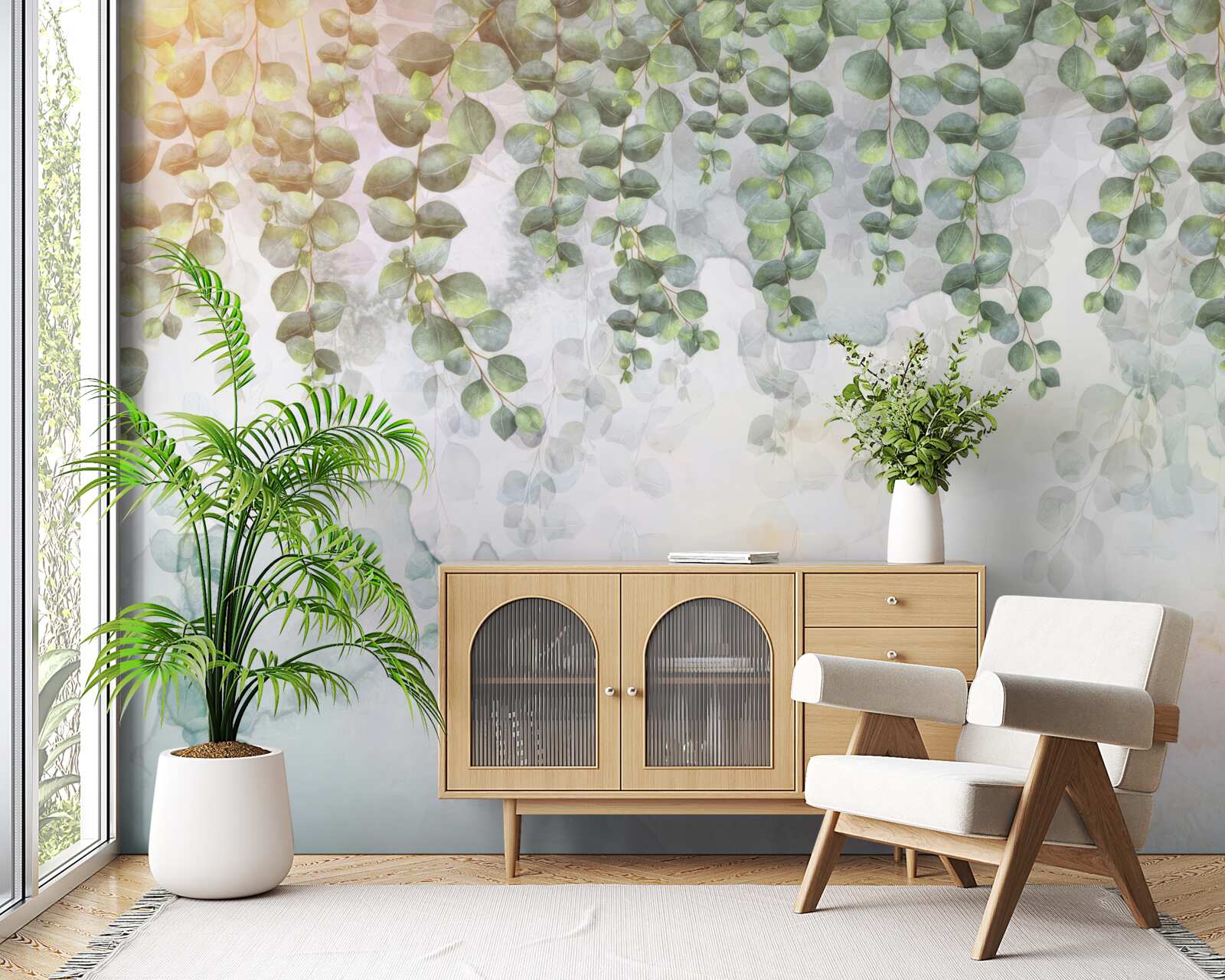 Фотошпалери звисаючі гілки з зеленим листям