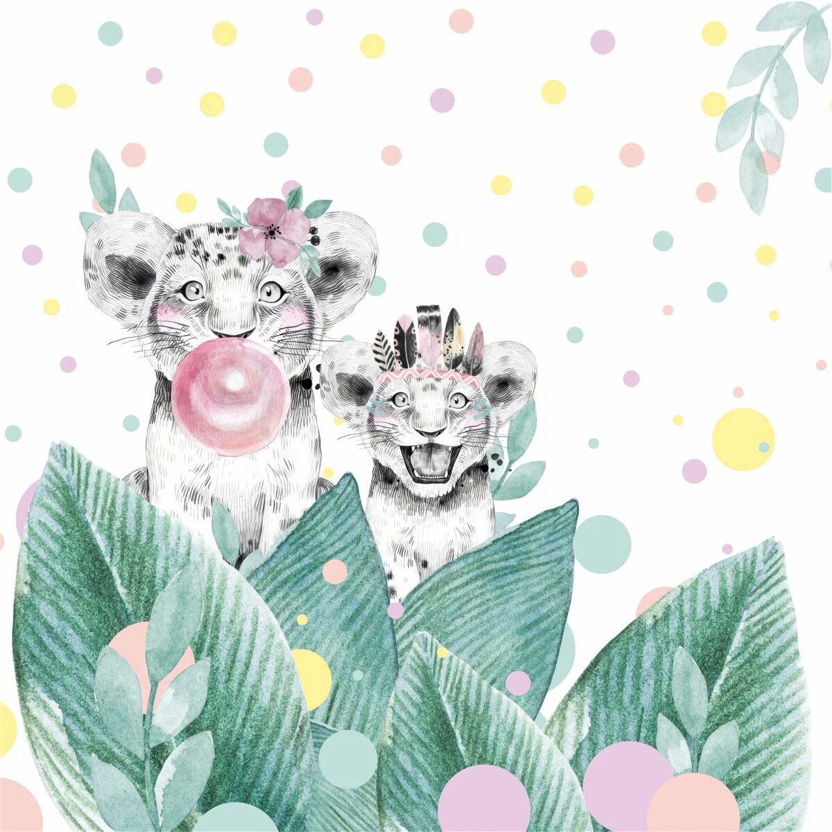 Фотошпалери з-за листя з'являється левиця