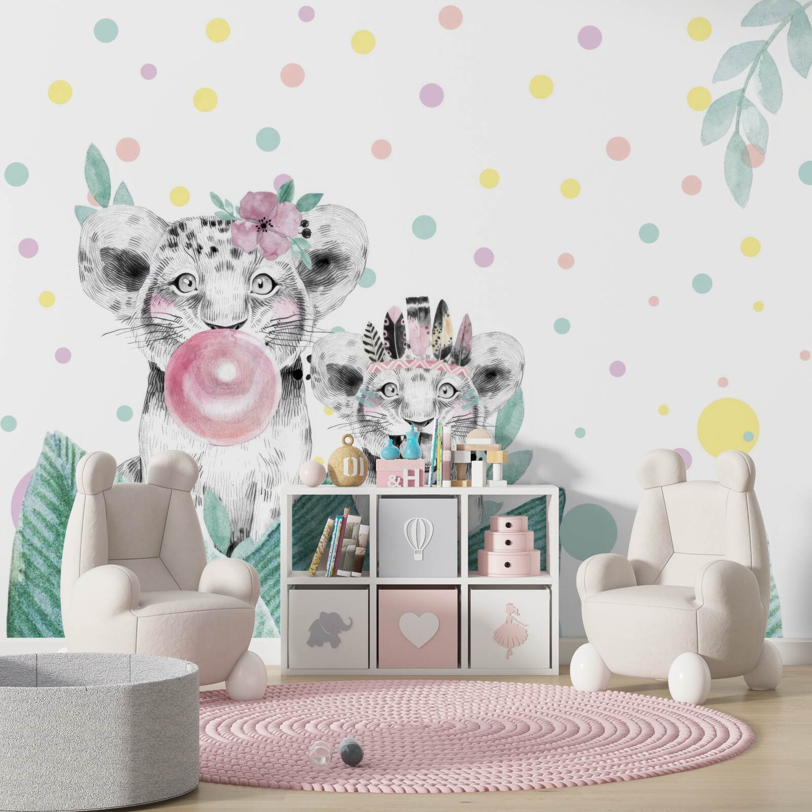 Фотошпалери з-за листя з'являється левиця