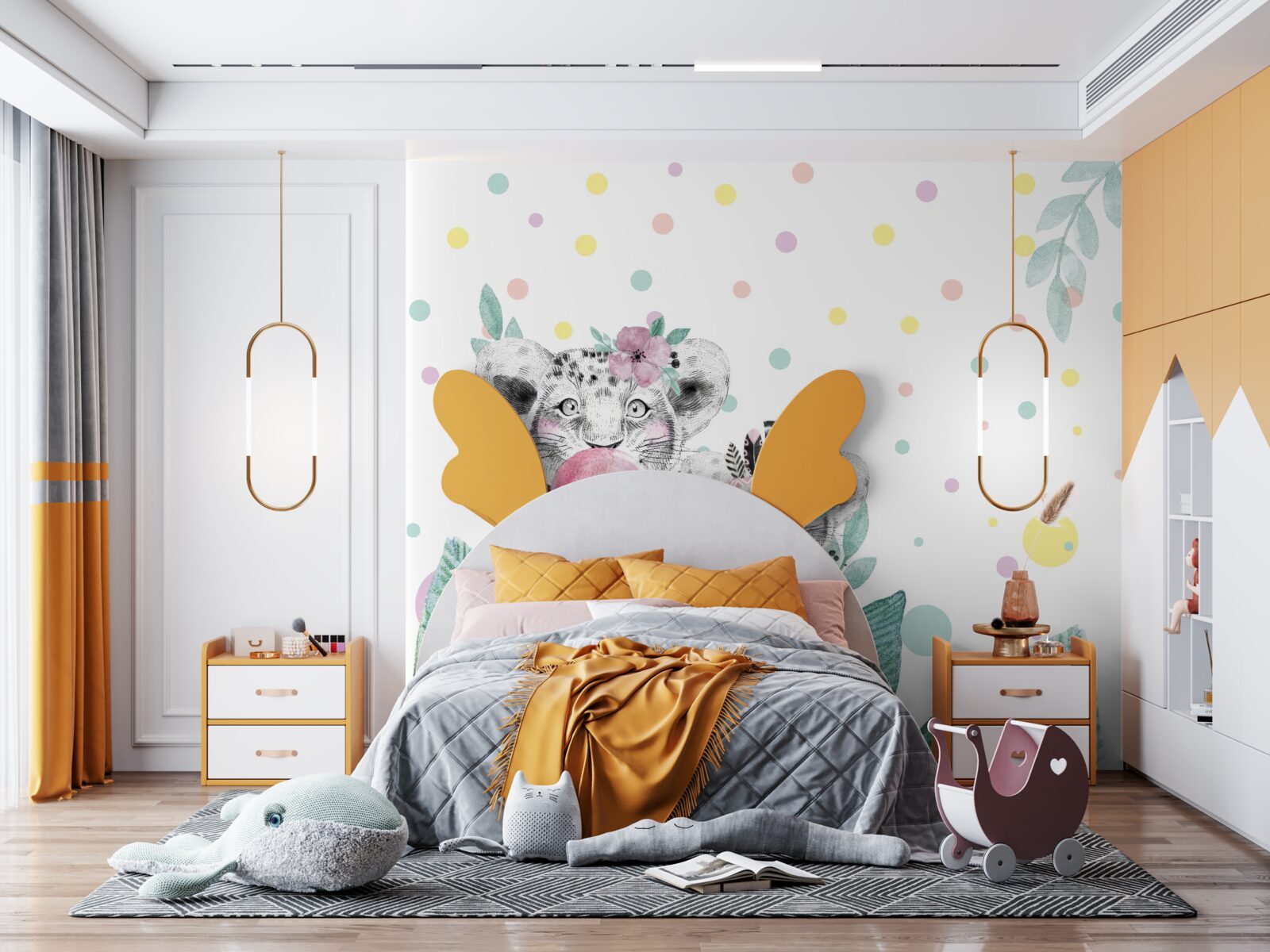 Фотошпалери з-за листя з'являється левиця