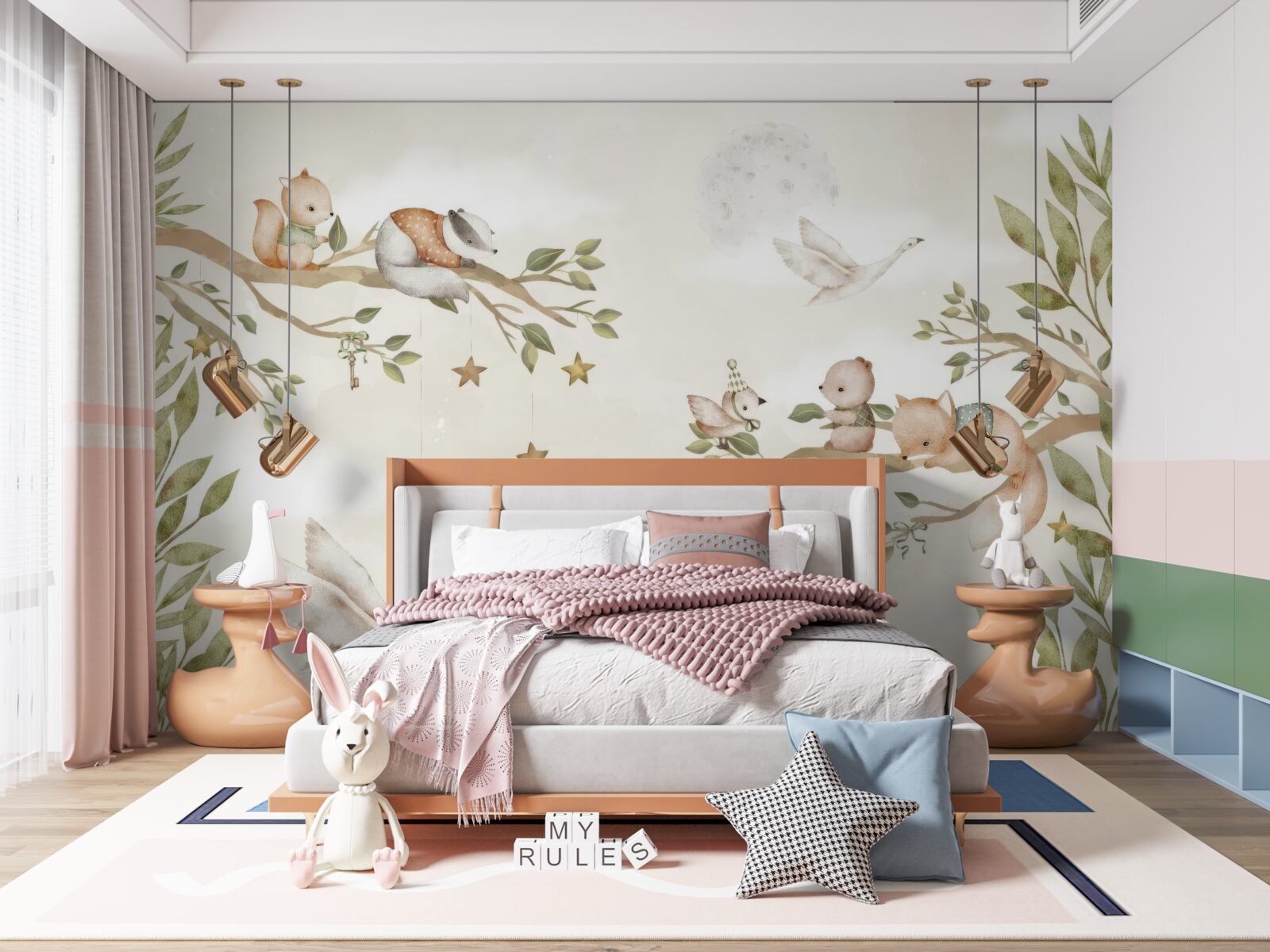 Фотошпалери на гілках дерева сиділи різні тварини