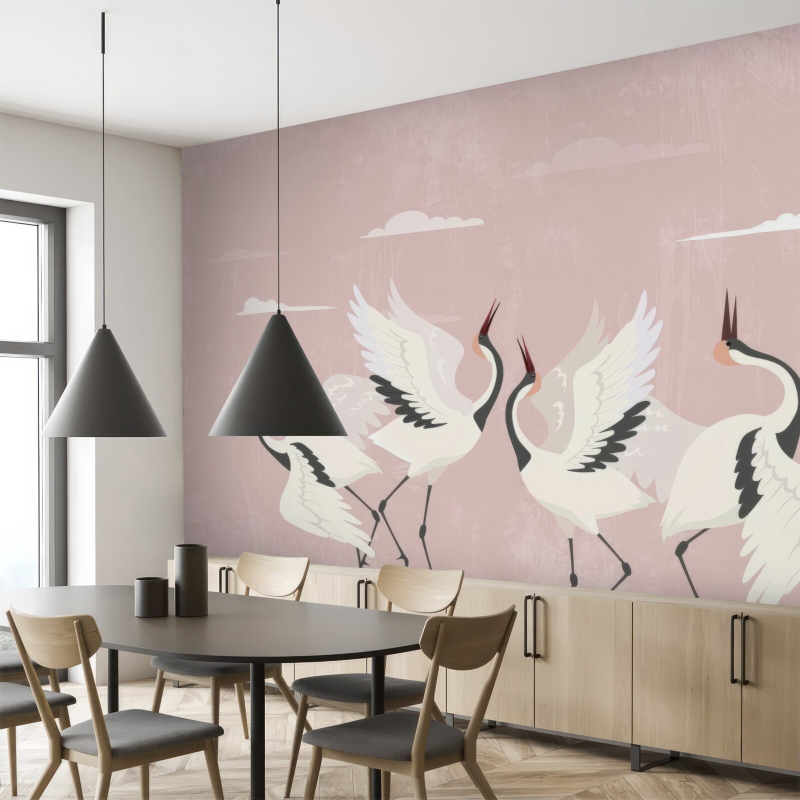 Фотошпалери лелеки витягують шиї і дивляться вгору