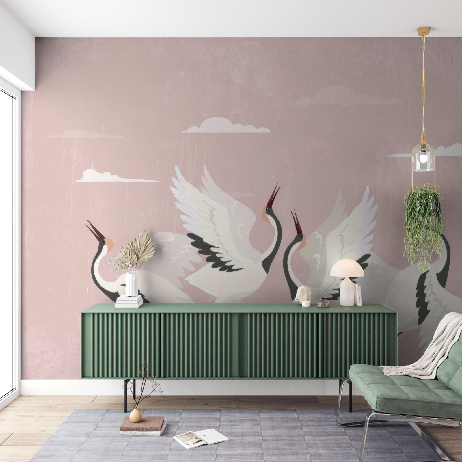 Фотошпалери лелеки витягують шиї і дивляться вгору