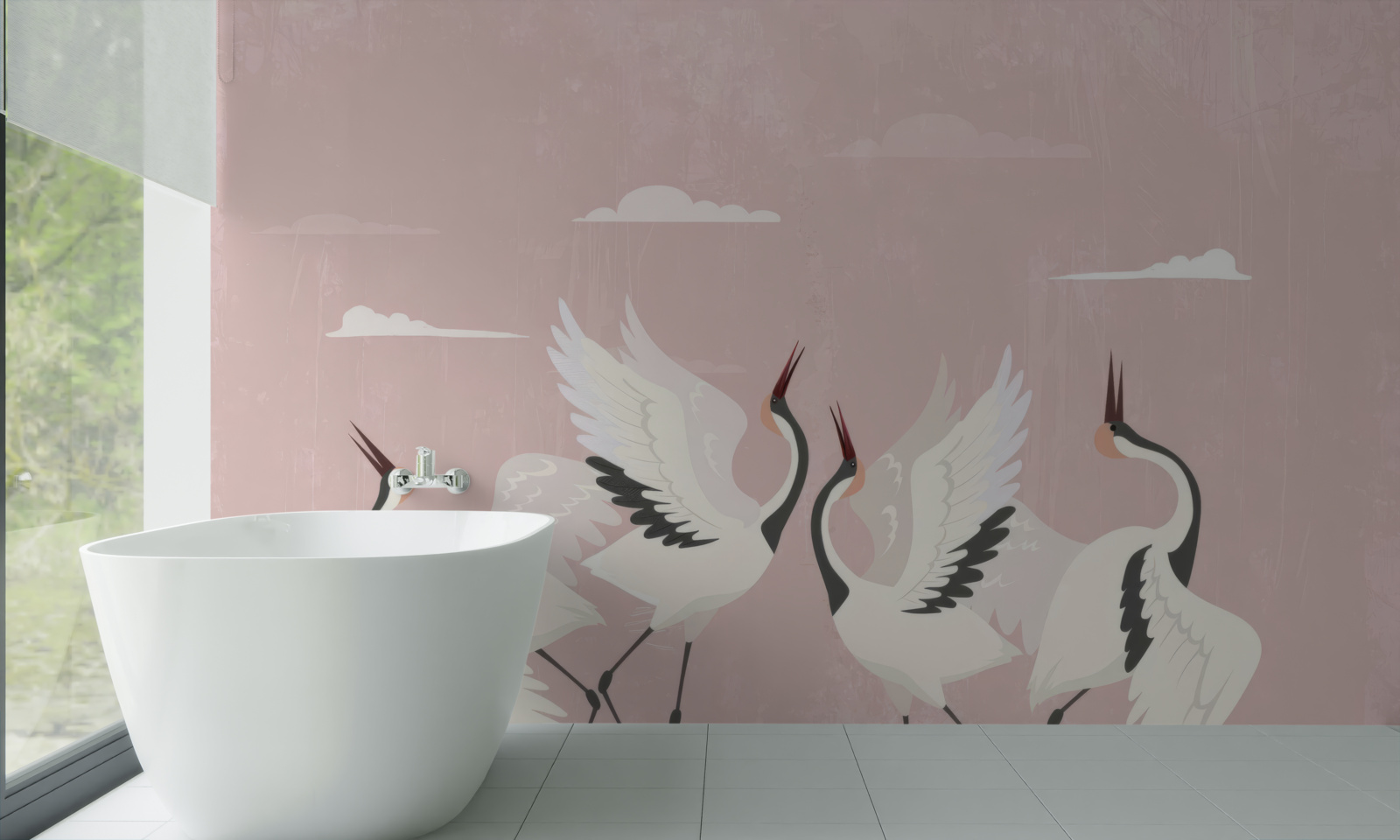 Фотошпалери лелеки витягують шиї і дивляться вгору