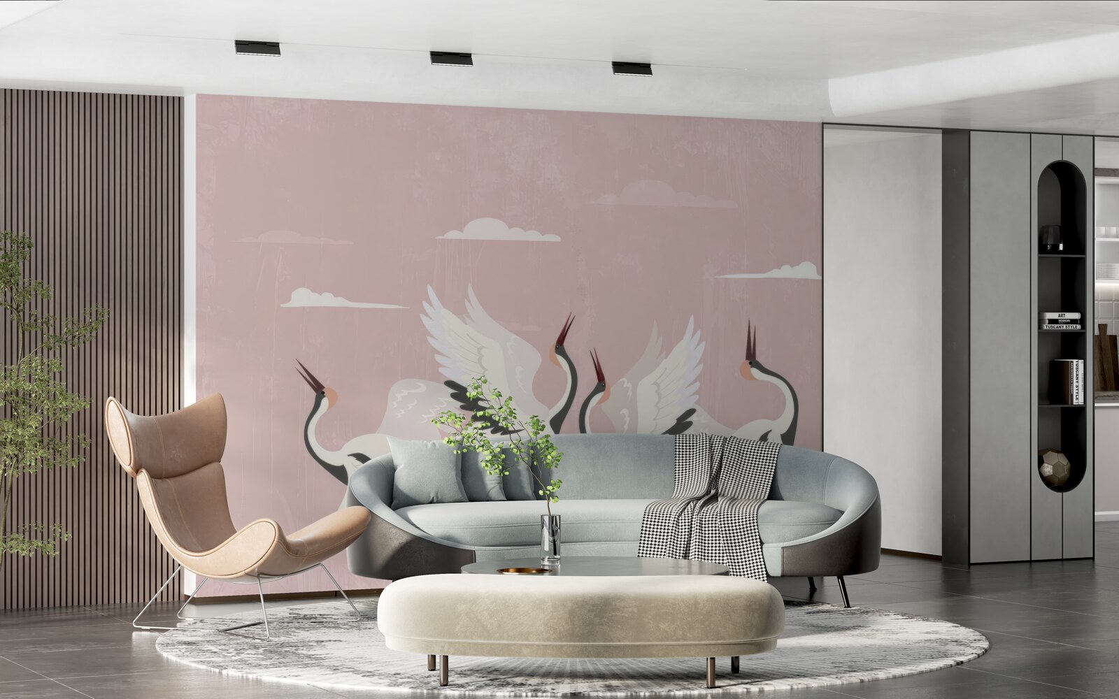 Фотошпалери лелеки витягують шиї і дивляться вгору