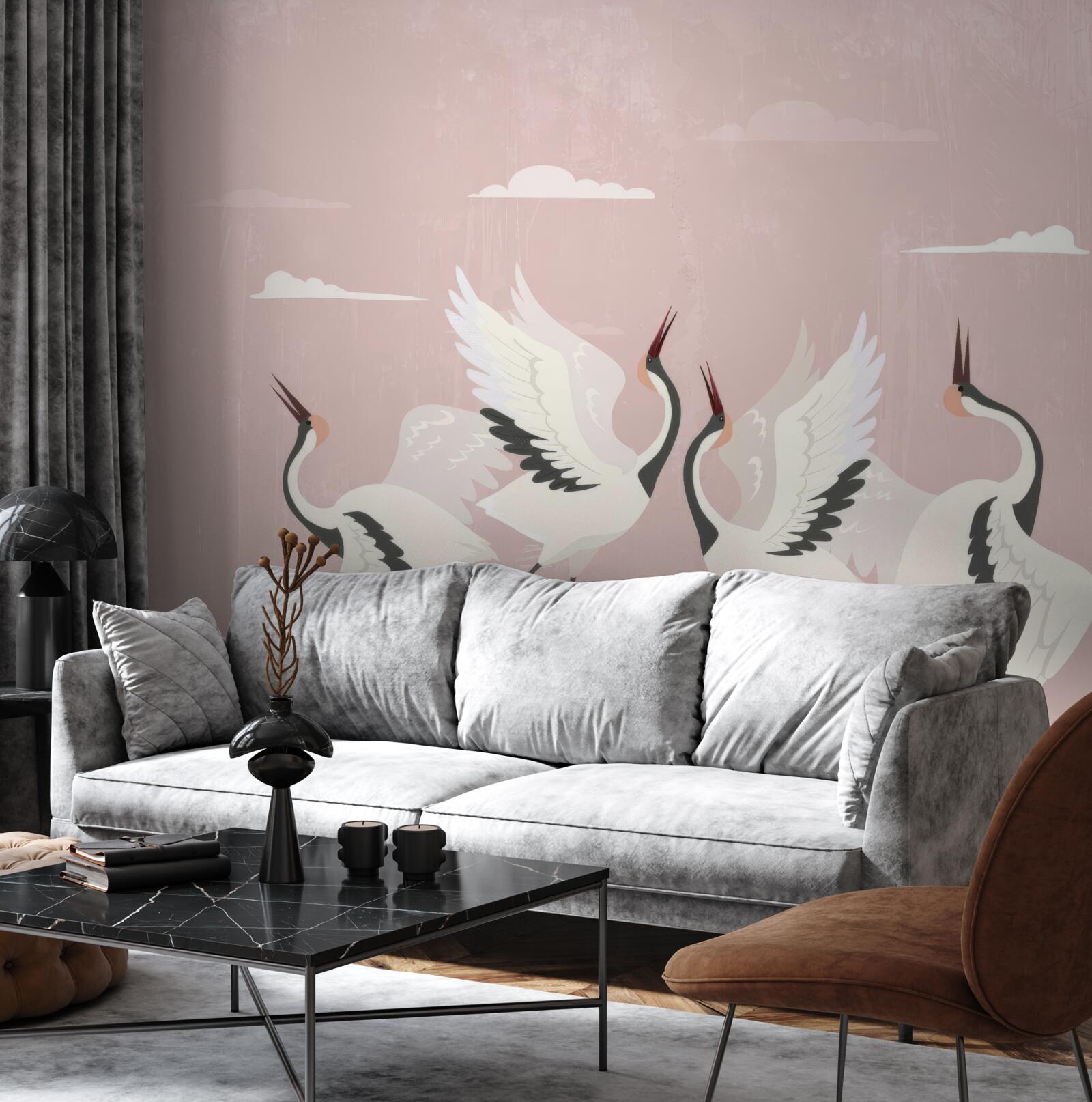 Фотошпалери лелеки витягують шиї і дивляться вгору