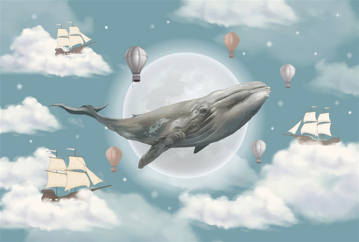 Фотошпалери гігантський кашалот на тлі повного місяця