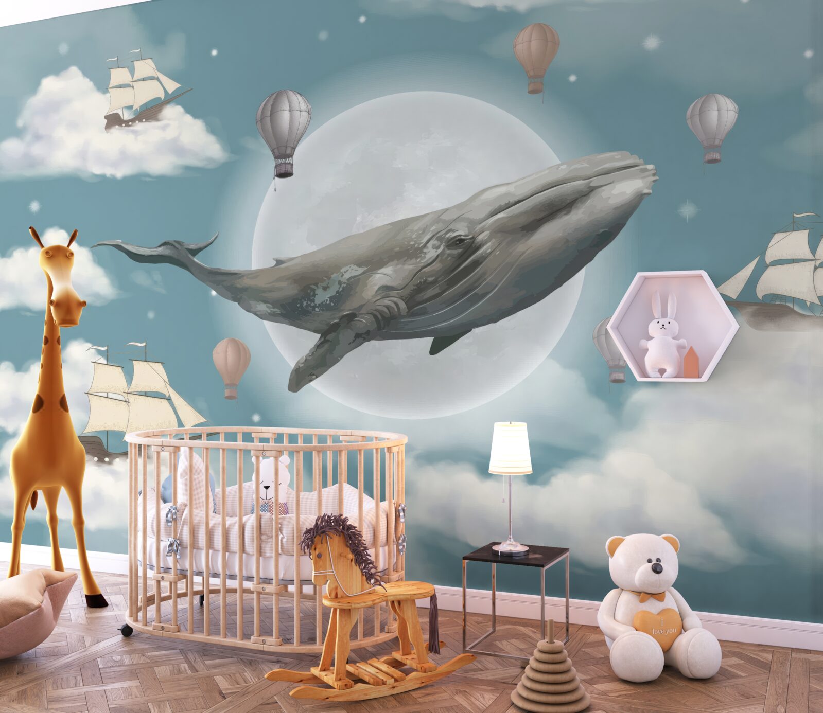 Фотошпалери гігантський кашалот на тлі повного місяця