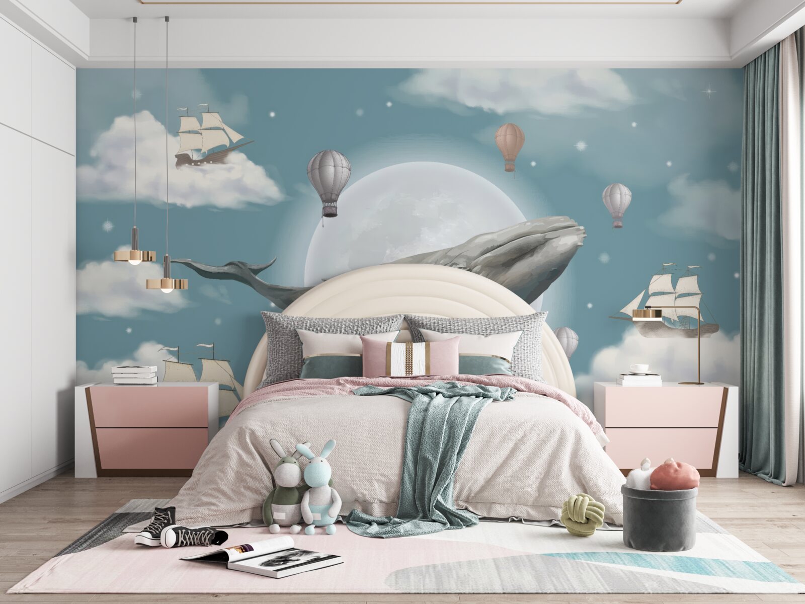 Фотошпалери гігантський кашалот на тлі повного місяця