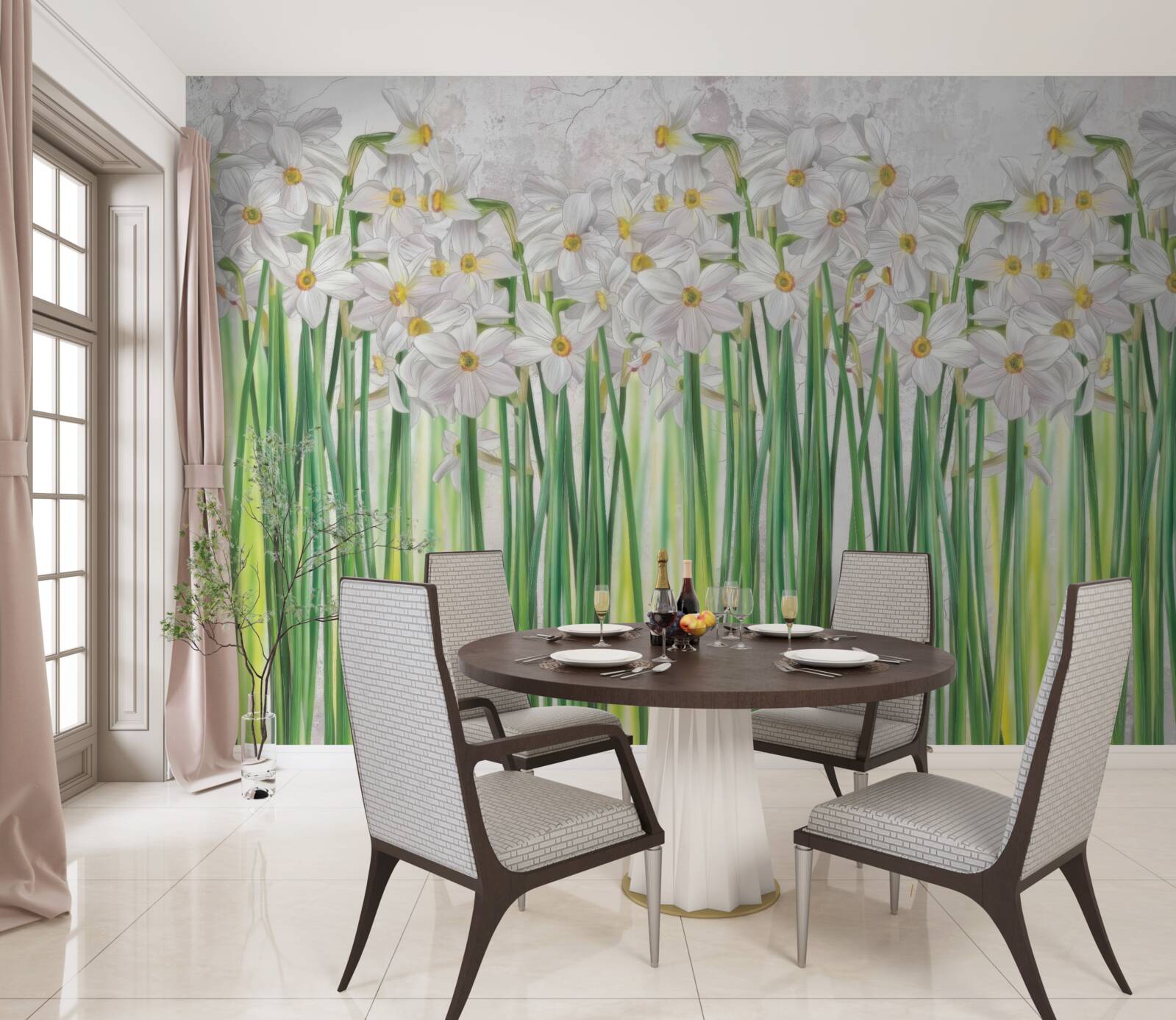 Фотошпалери Квітки нарциса білі