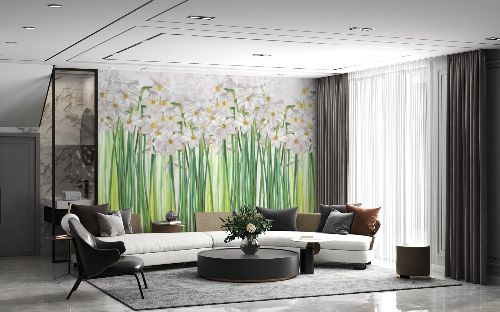 Фотошпалери Квітки нарциса білі