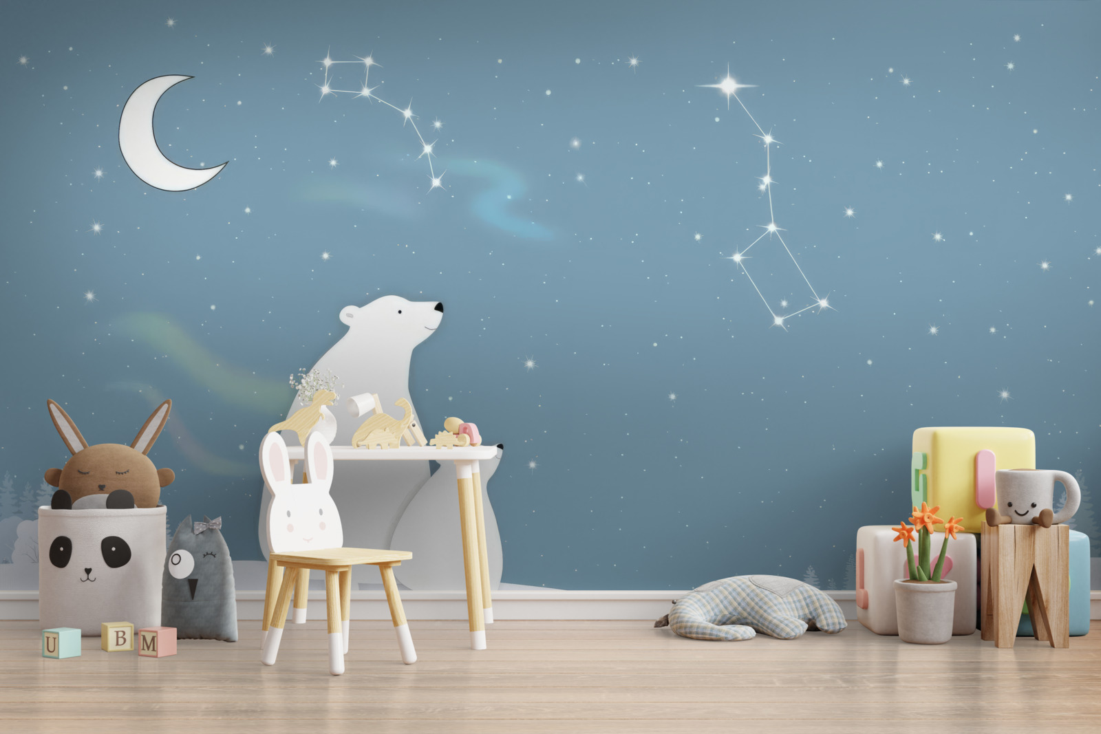 Фотошпалери ведмедиця з ведмежатами дивиться на зорі