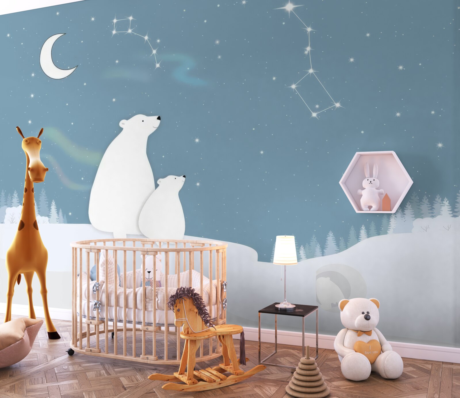 Фотошпалери ведмедиця з ведмежатами дивиться на зорі