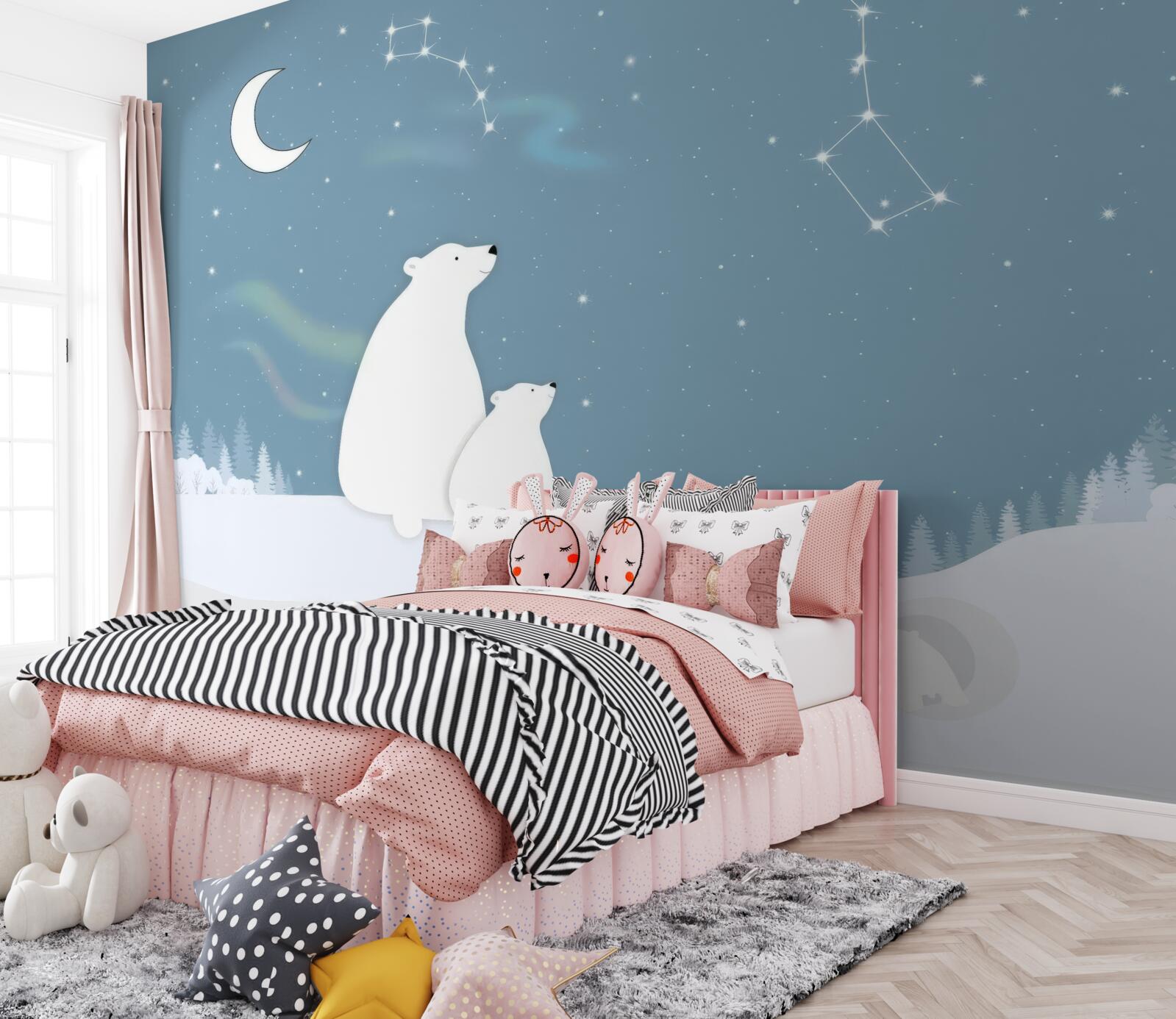 Фотошпалери ведмедиця з ведмежатами дивиться на зорі