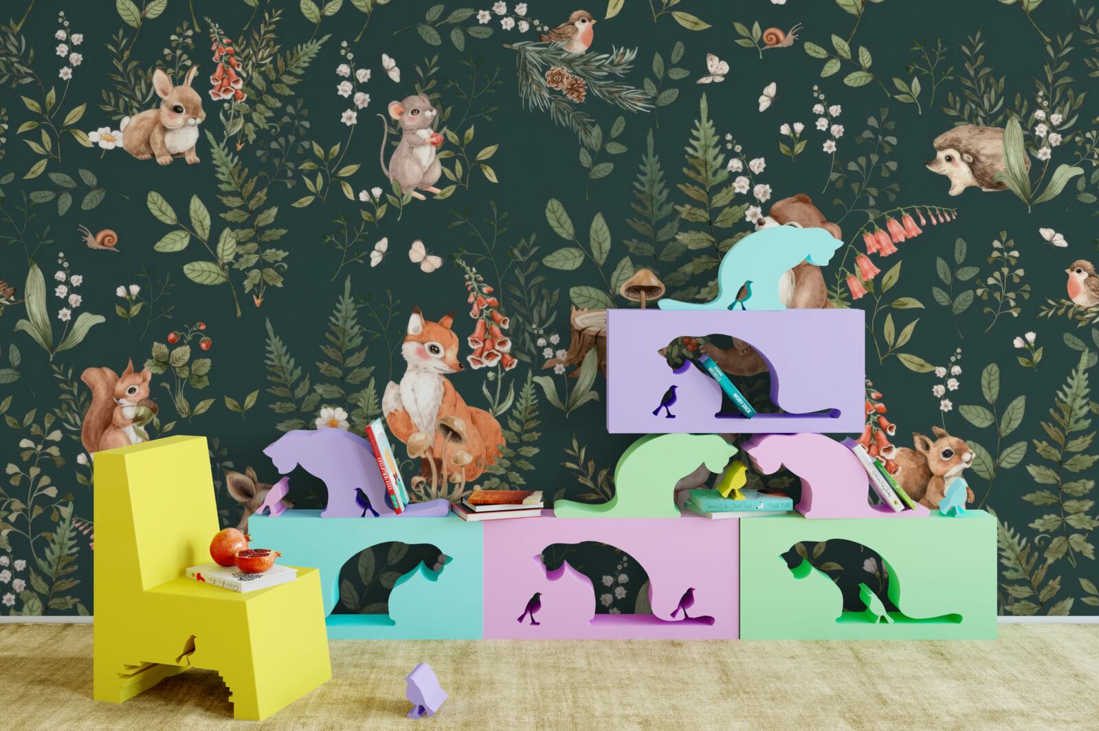 Фотошпалери серед зеленого листя живуть різні тварини