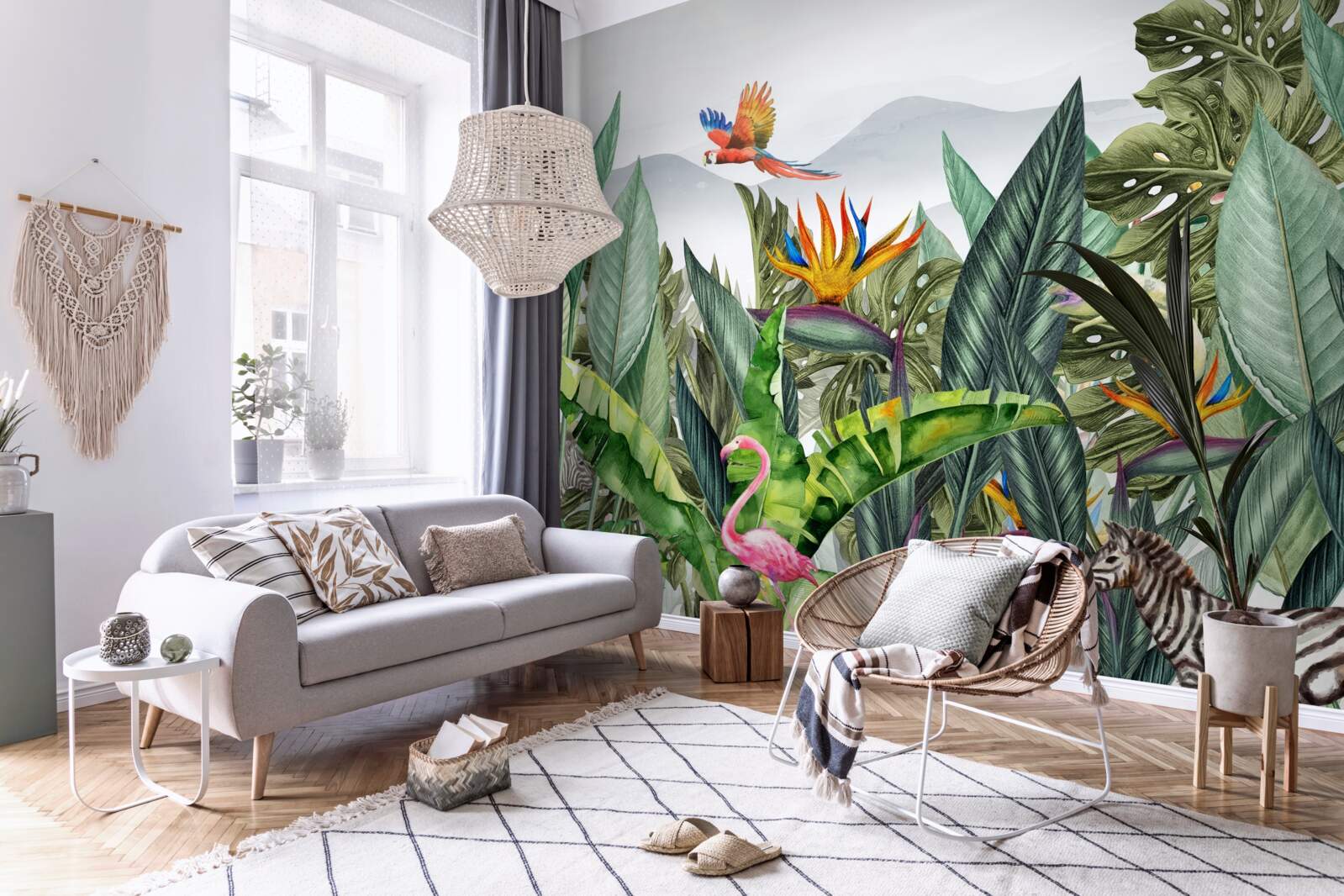 Фотошпалери різноманітна зелень з тваринами та птахами