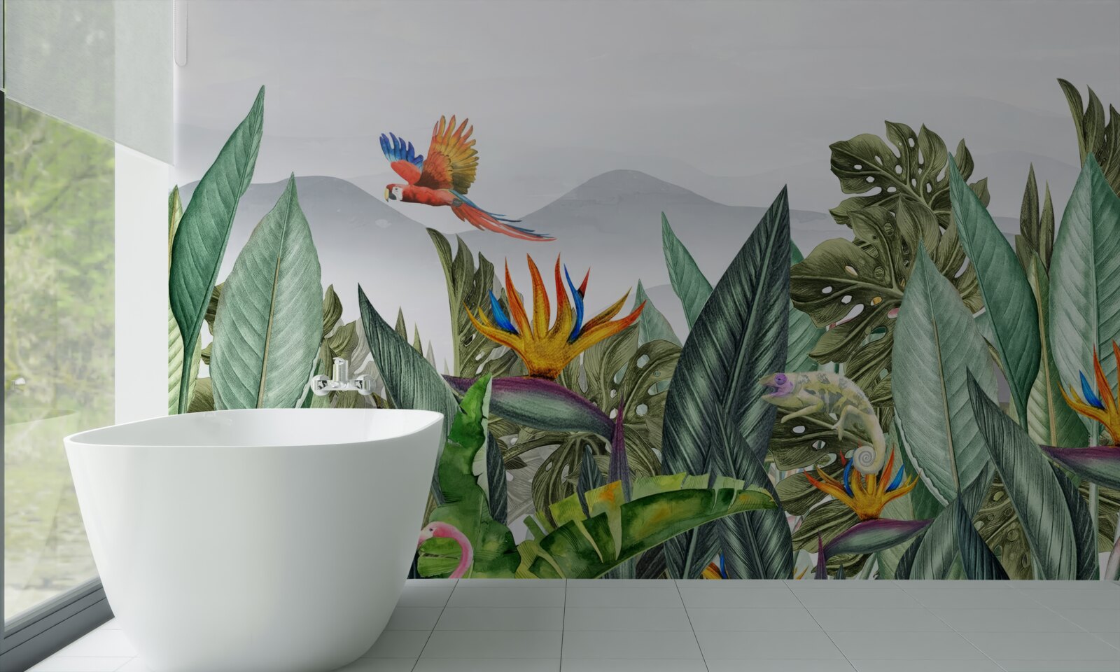 Фотошпалери різноманітна зелень з тваринами та птахами