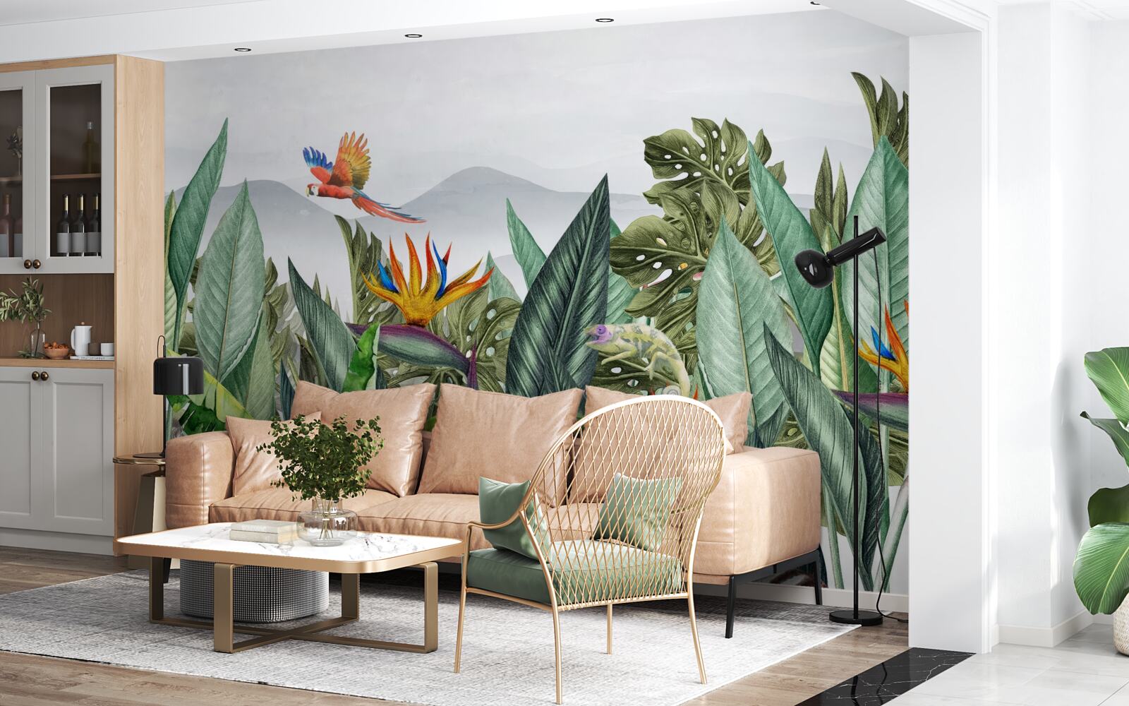 Фотошпалери різноманітна зелень з тваринами та птахами