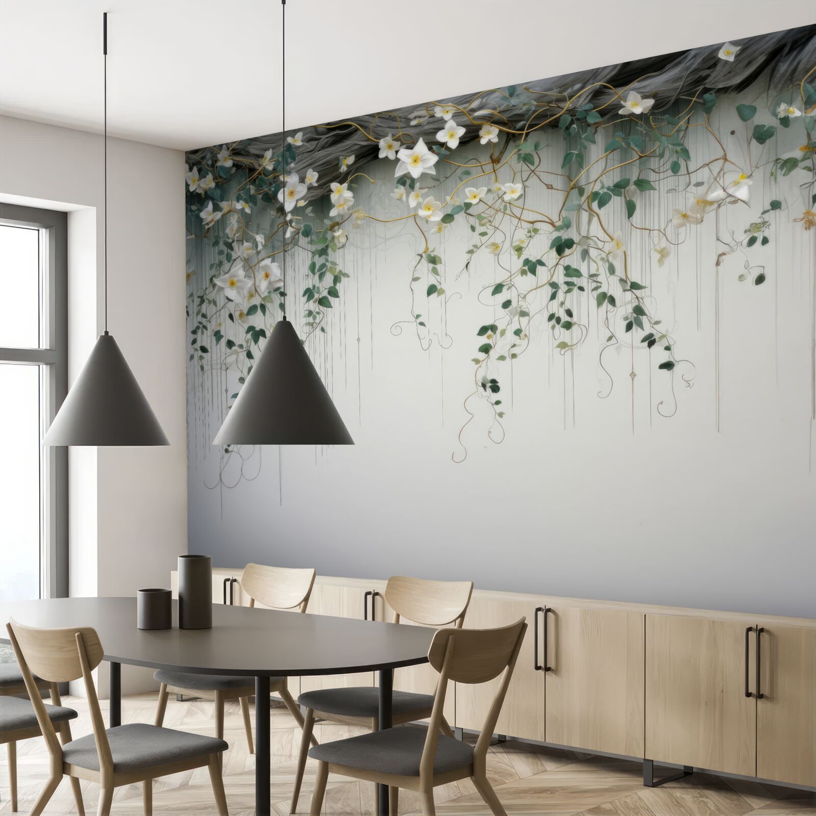 Фотошпалери гілки з білими квітами