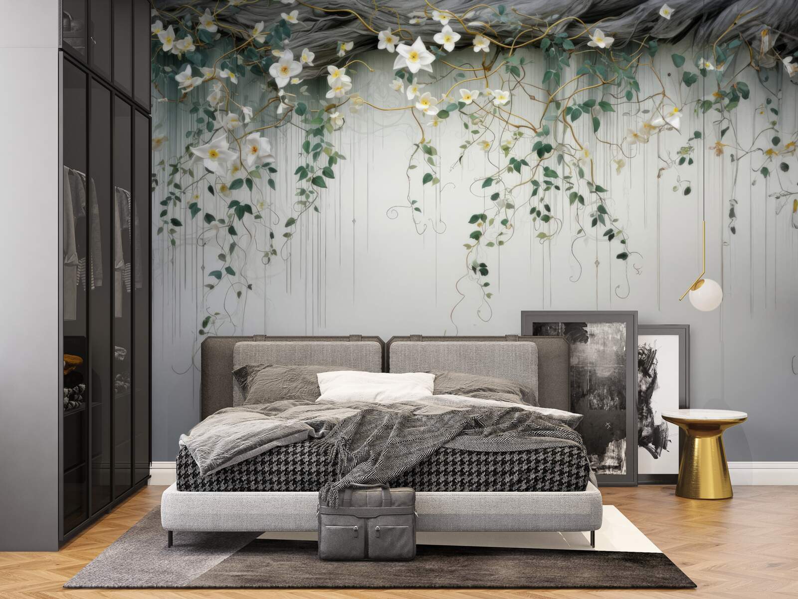 Фотошпалери гілки з білими квітами