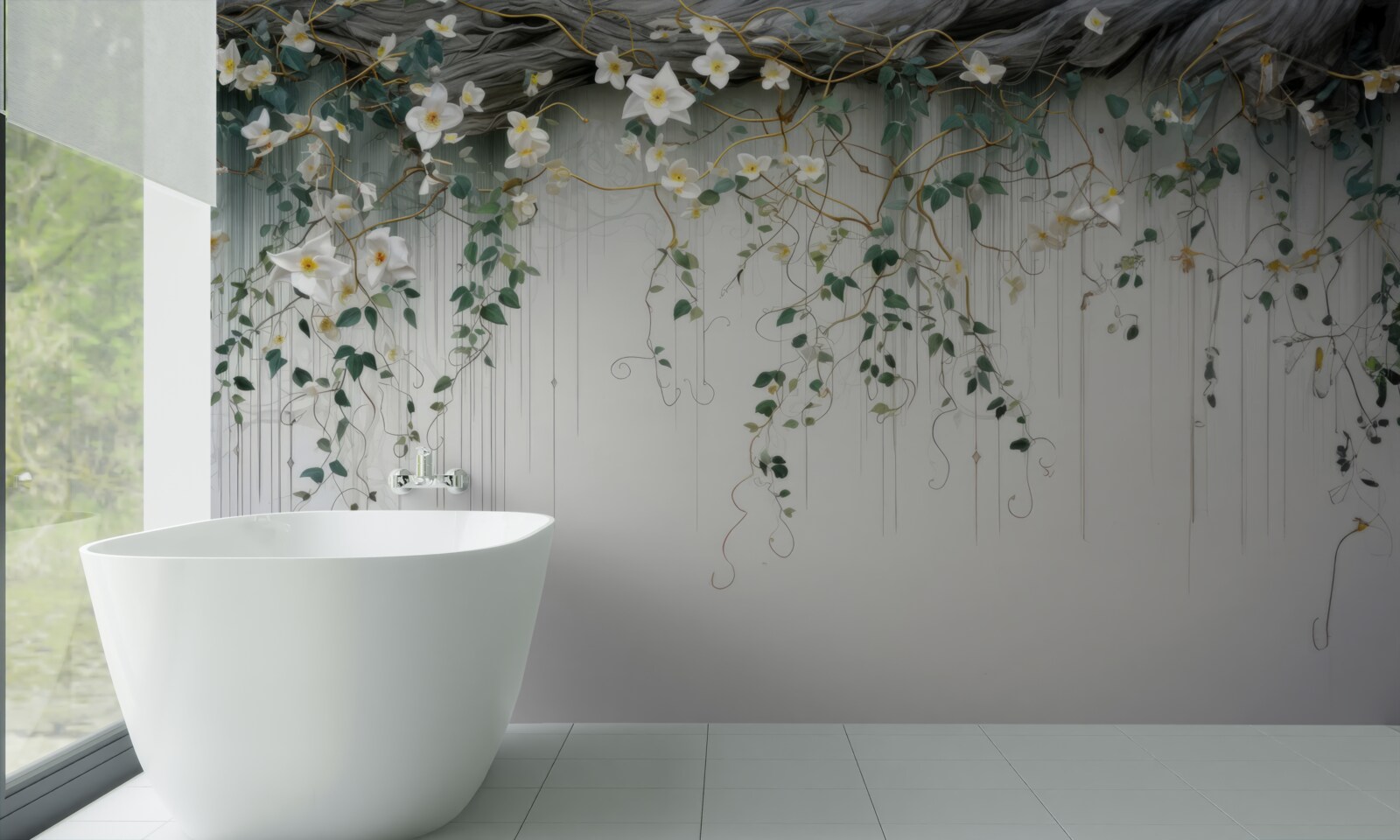 Фотошпалери гілки з білими квітами