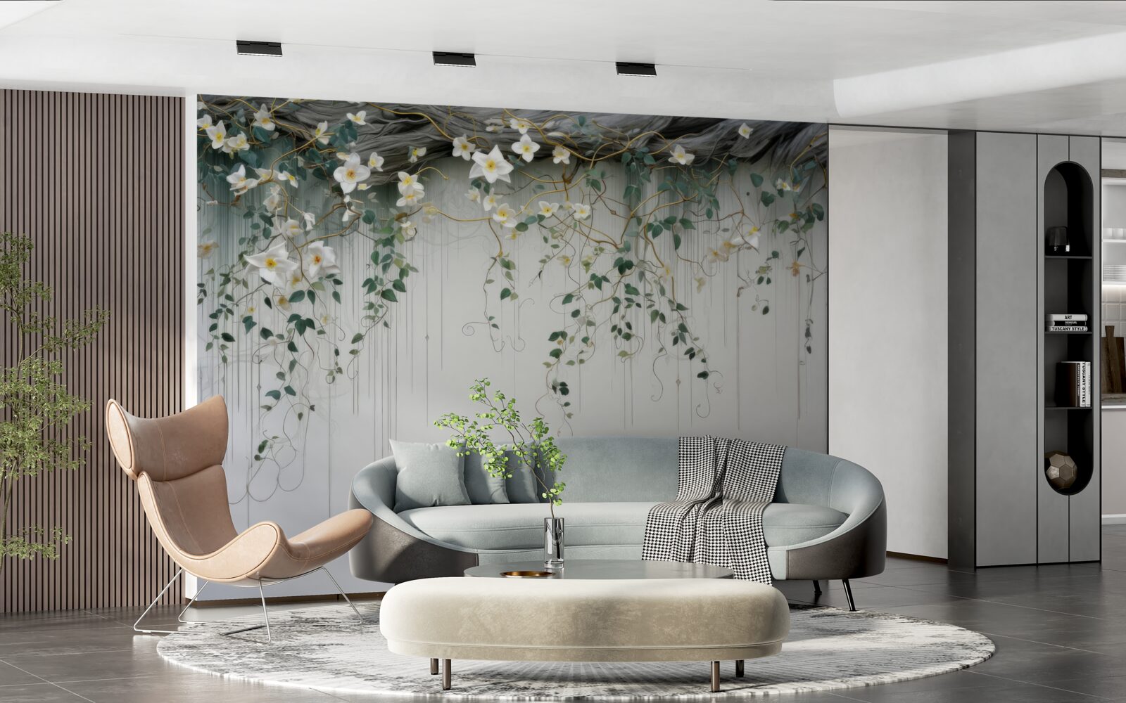 Фотошпалери гілки з білими квітами