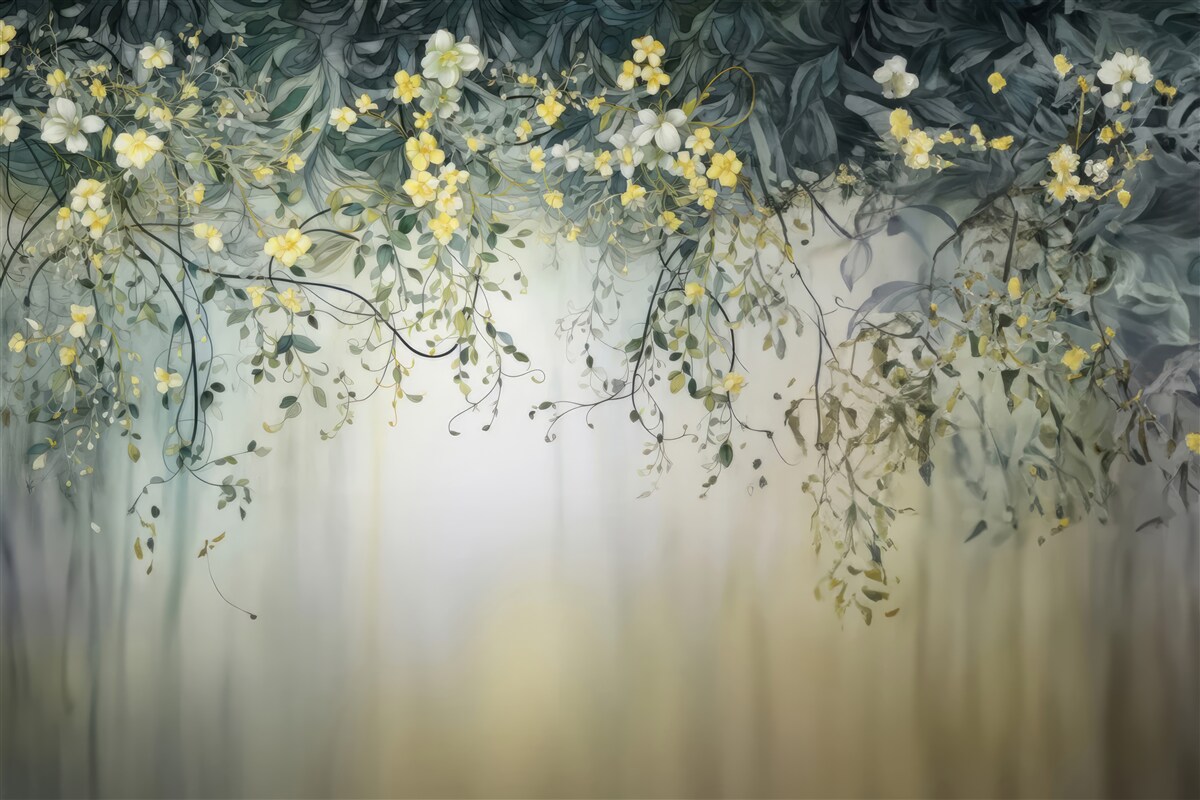 Фотошпалери зелені рослини з жовтими квітами, що звисають