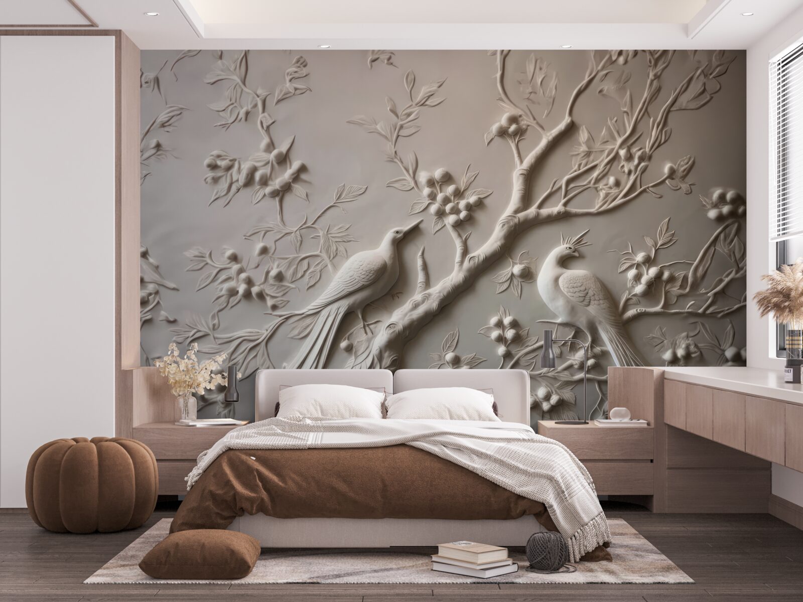 Фотошпалери пишна гілка і птах