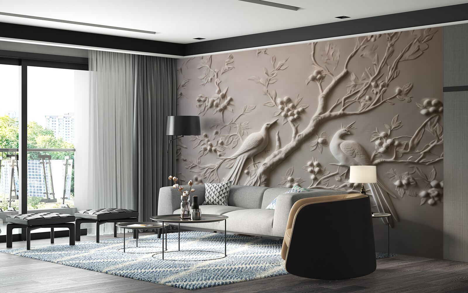 Фотошпалери пишна гілка і птах