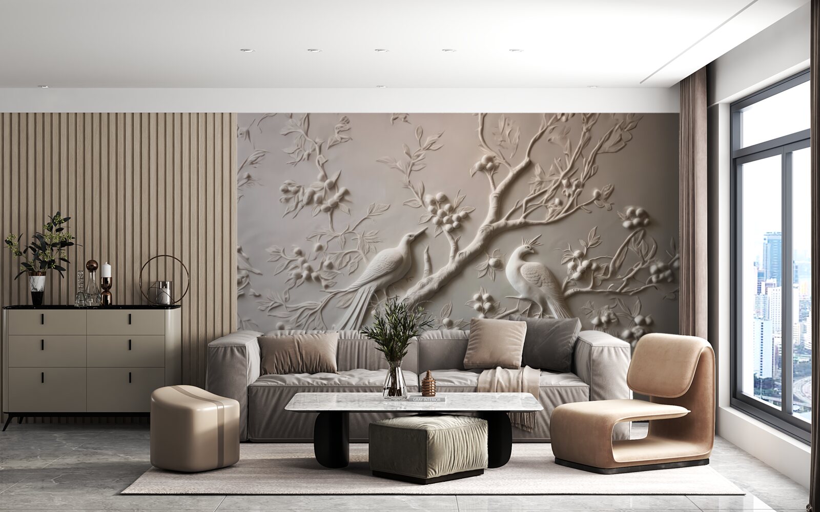 Фотошпалери пишна гілка і птах