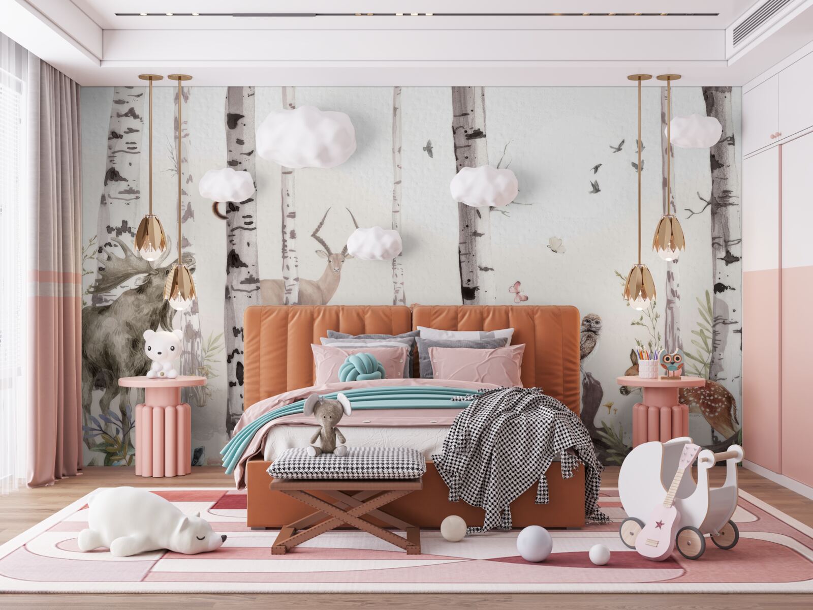 Фотошпалери тварини гуляють серед дерев у лісі