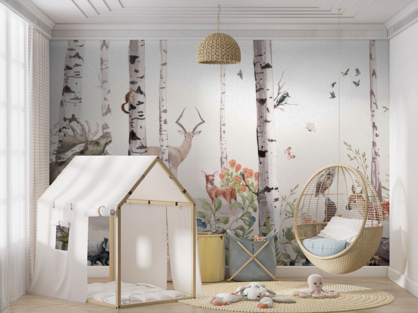 Фотошпалери тварини гуляють серед дерев у лісі