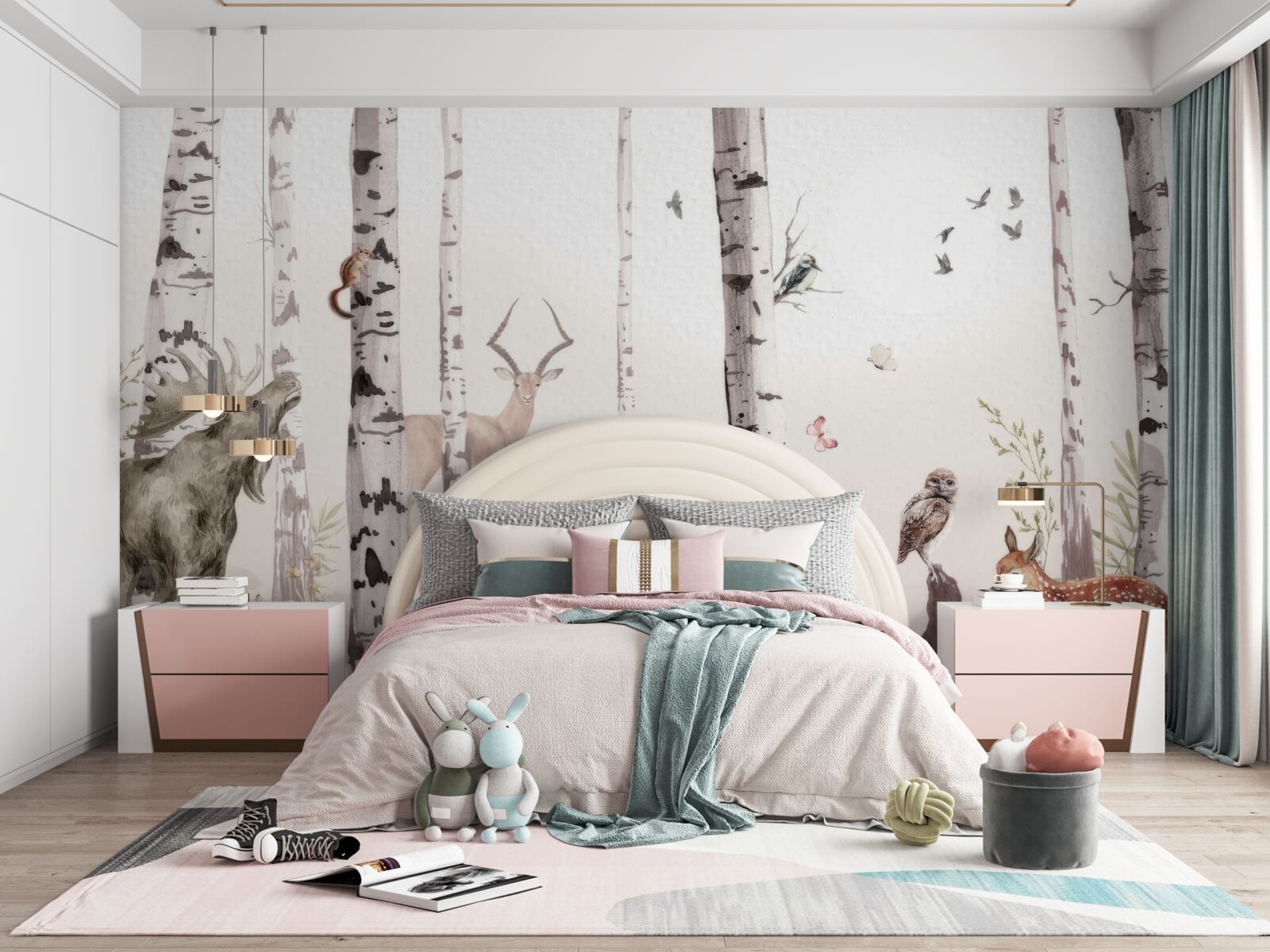 Фотошпалери тварини гуляють серед дерев у лісі