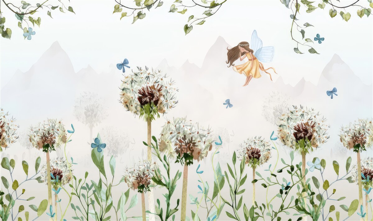 Фотошпалери чаклунка ширяє над квітами