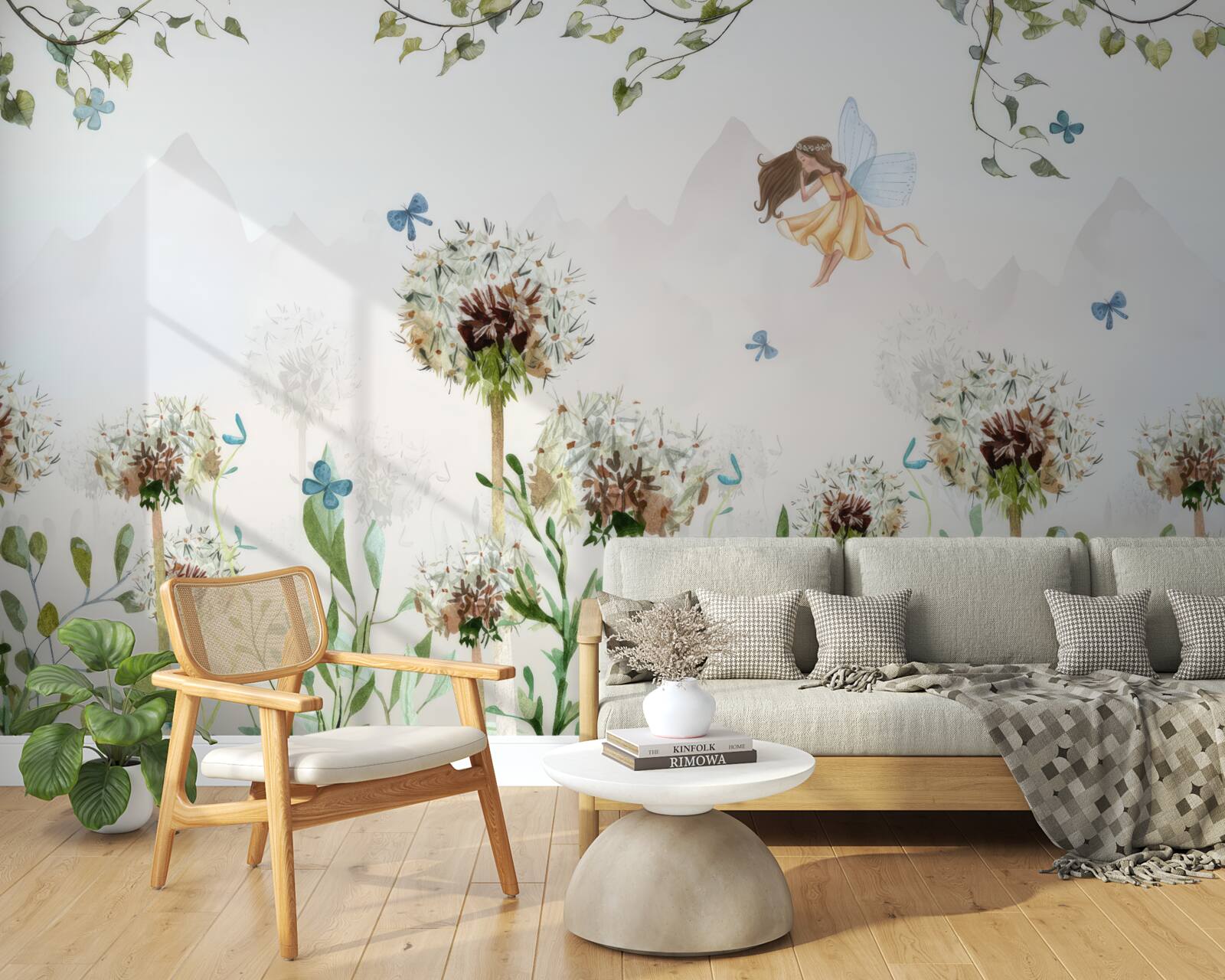 Фотошпалери чаклунка ширяє над квітами