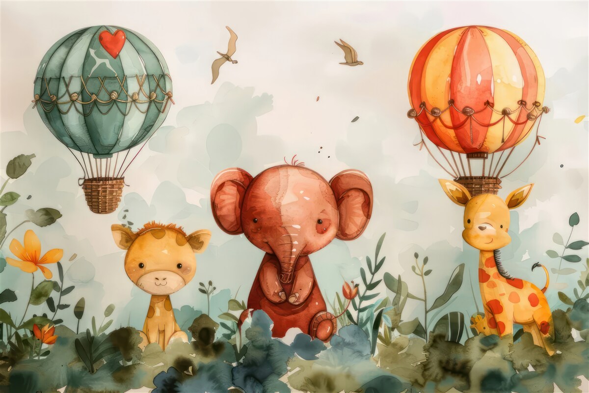 Фотошпалери на тлі повітряних кульок можна побачити тварин