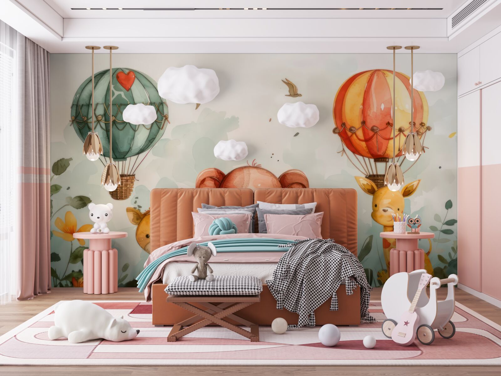 Фотошпалери на тлі повітряних кульок можна побачити тварин