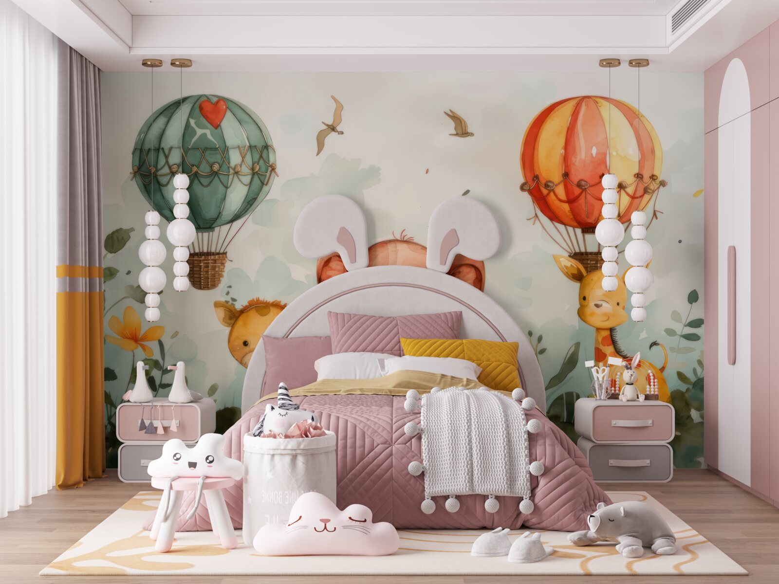 Фотошпалери на тлі повітряних кульок можна побачити тварин