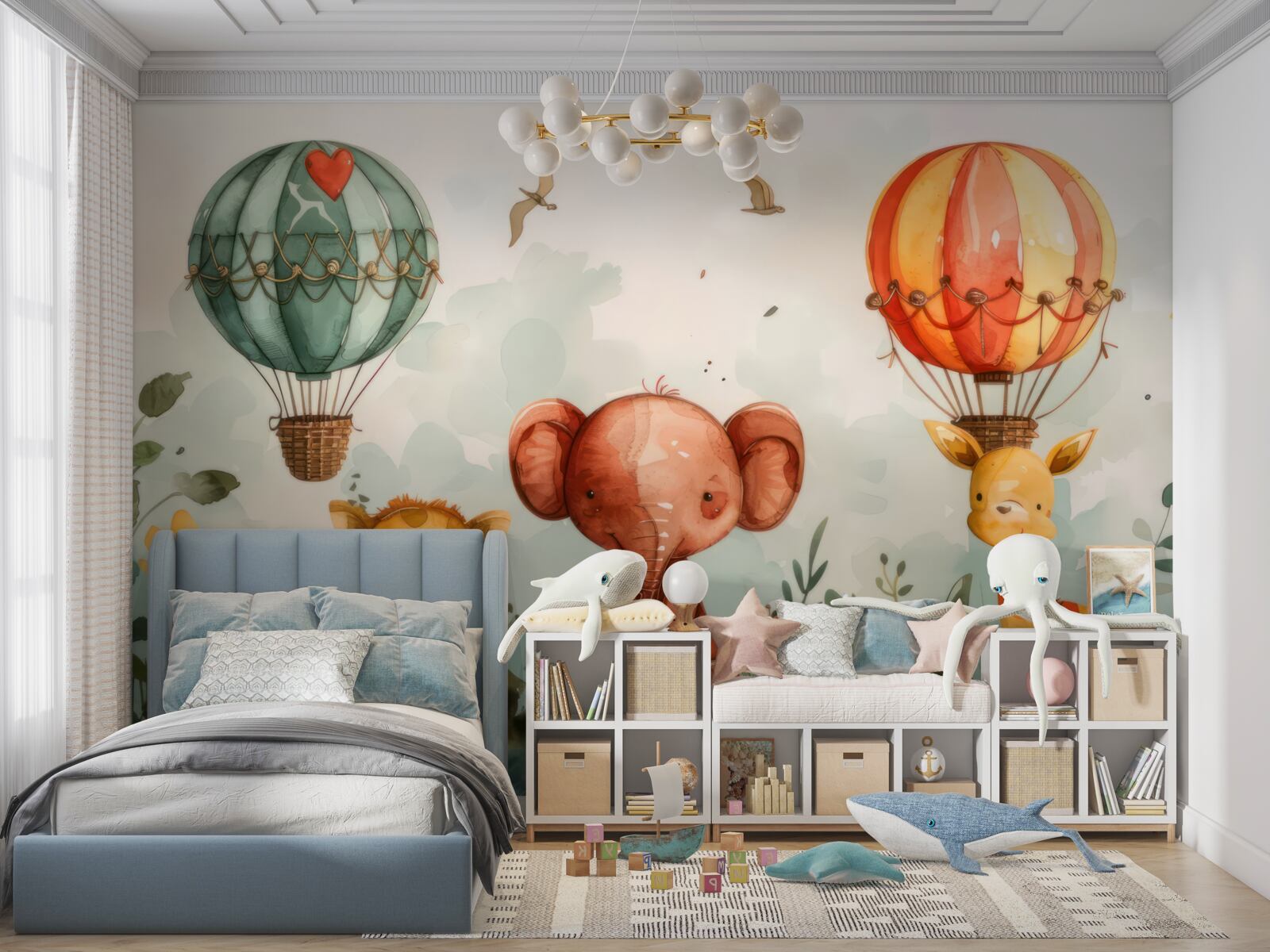 Фотошпалери на тлі повітряних кульок можна побачити тварин