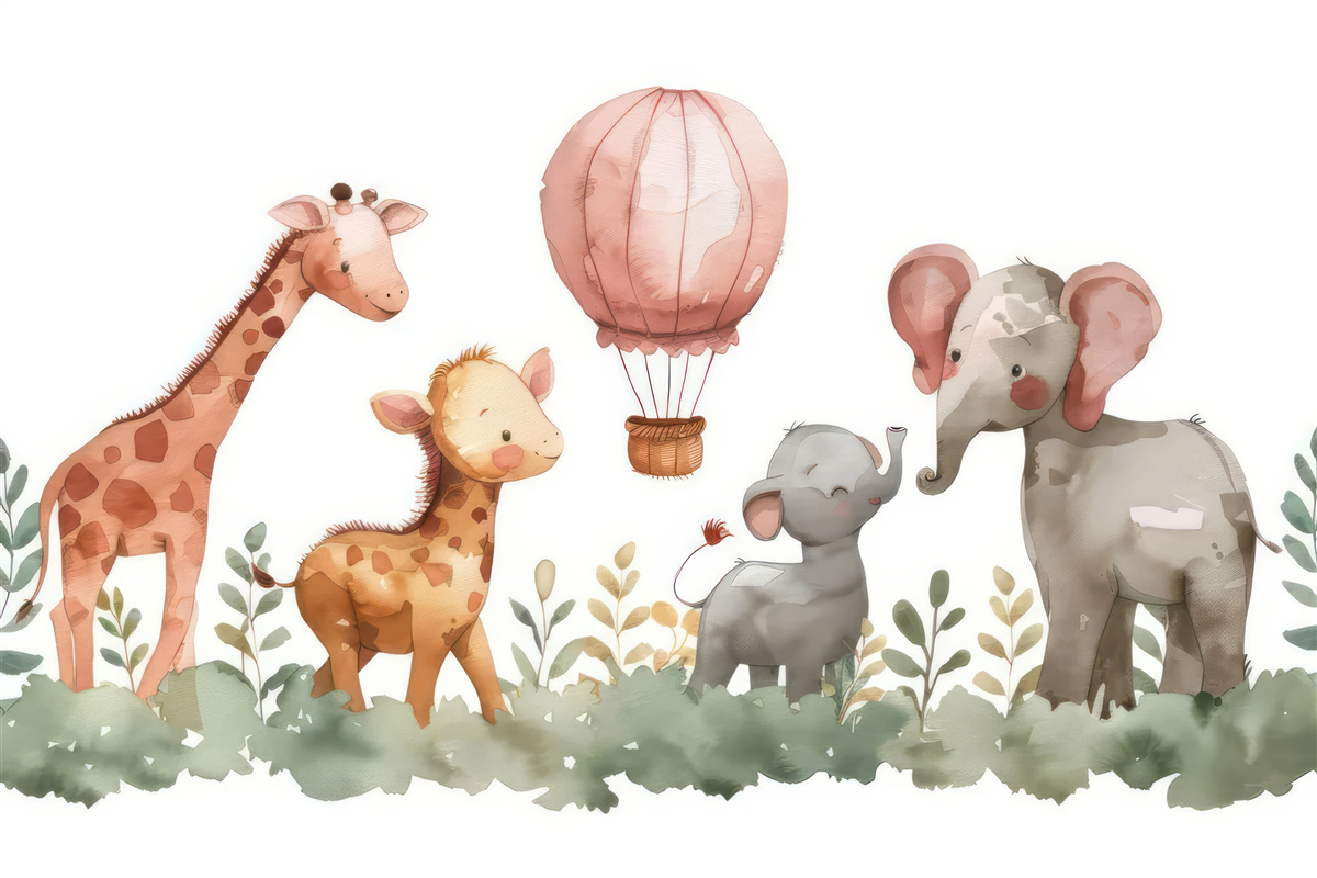 Фотошпалери слоненята та жирафи