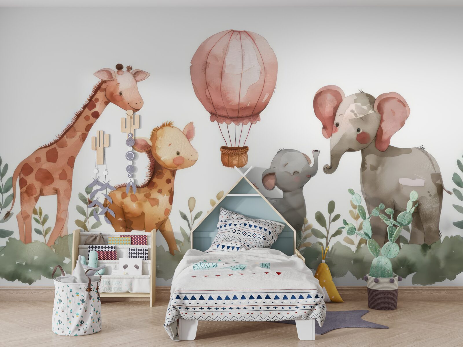 Фотошпалери слоненята та жирафи